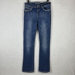 Sexy Couture Jeans Womens 11 Blue Rhinestone Studded Back Pocket Straight Denim